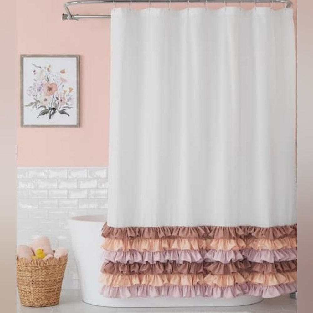 Multi-Color Ruffle Shower Curtain 72 W x 72 L.  NIB